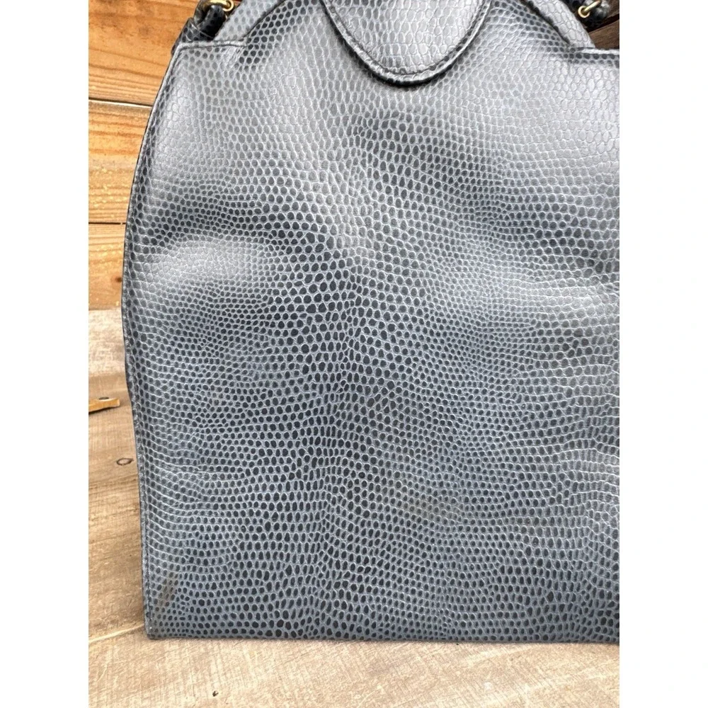 Vintage ETRA Genuine Leather Blue‎ Envelope Clutch Bag Purse Blue Lizard Look